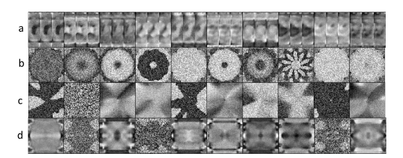 Figure 2. Learned weights in absence of data augmentation (a) and for,respectively, translation (b), rotation (c), scale (d) and horizontal flip (e) data augmentations. source Anselmi et al.